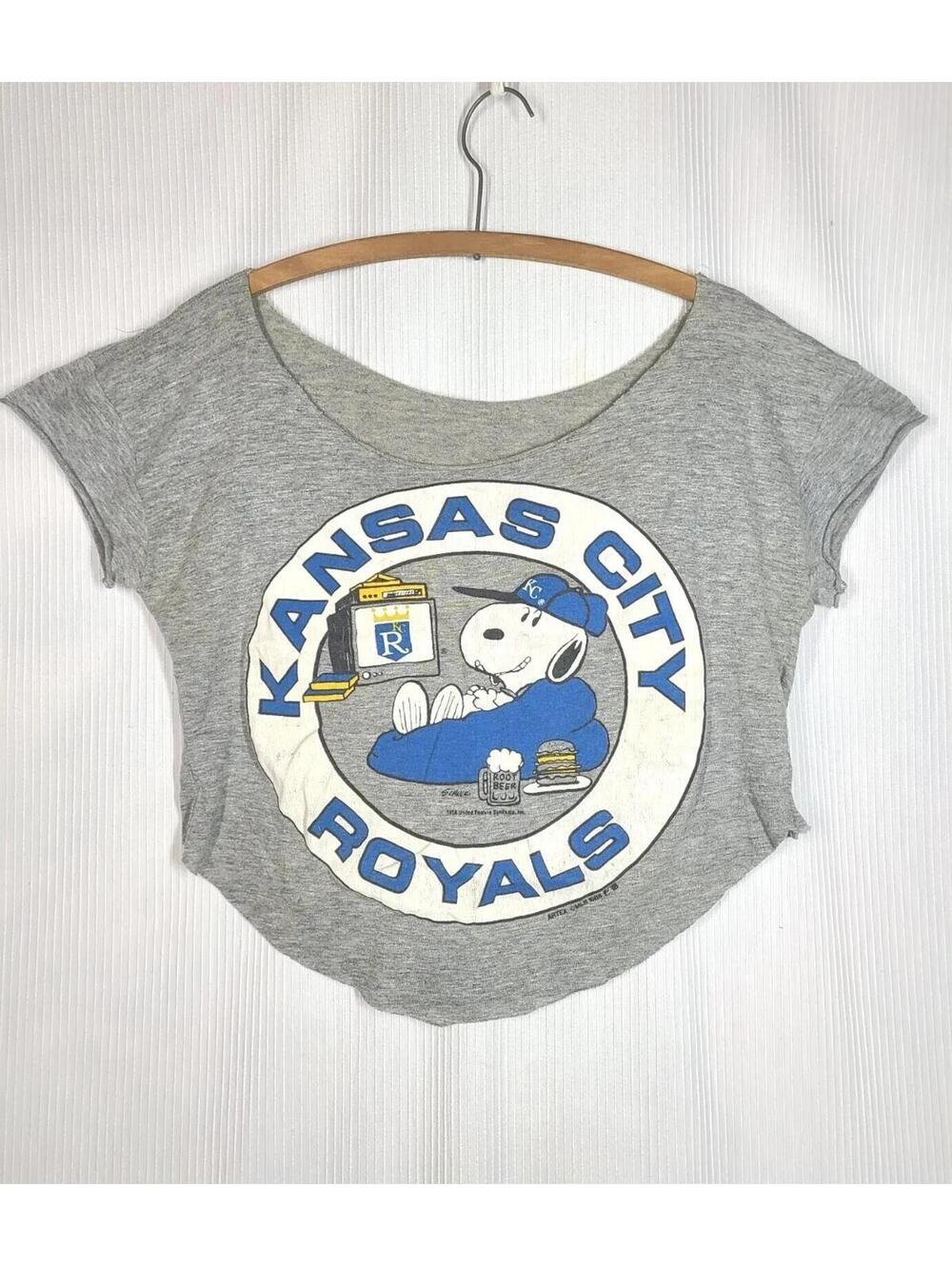 Vtg Peanuts Snoopy Tshirt Kansas City Royals TV 1988 Artex MLB Altered Crop 80s